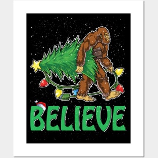 Believe Bigfoot Christmas Gifts For Men Boys Girls Funny Christmas T-Shirt Posters and Art